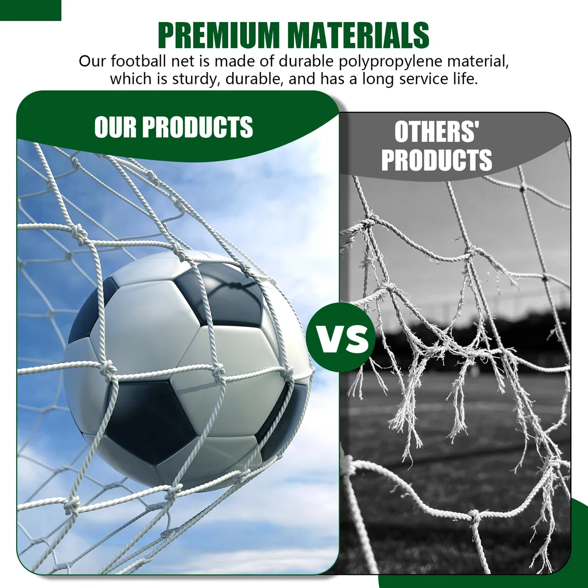 Filet de rechange pour but de football : 3 x 2 m Filet de but pour entraînement de football avec 10 sangles en nylon blanc (2,5 x 40 cm), filet de but futsal – But non inclus (blanc)