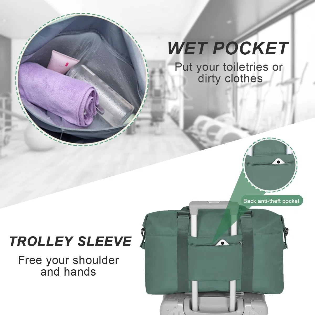 VMIKIV Sac de Sport Femme Bagage Cabine pour Easyjet Homme Sac de Voyage Léger avec Sac Humide Séparé Bagage à Main Grande Taille Sac Week-End Résistant à l'eau