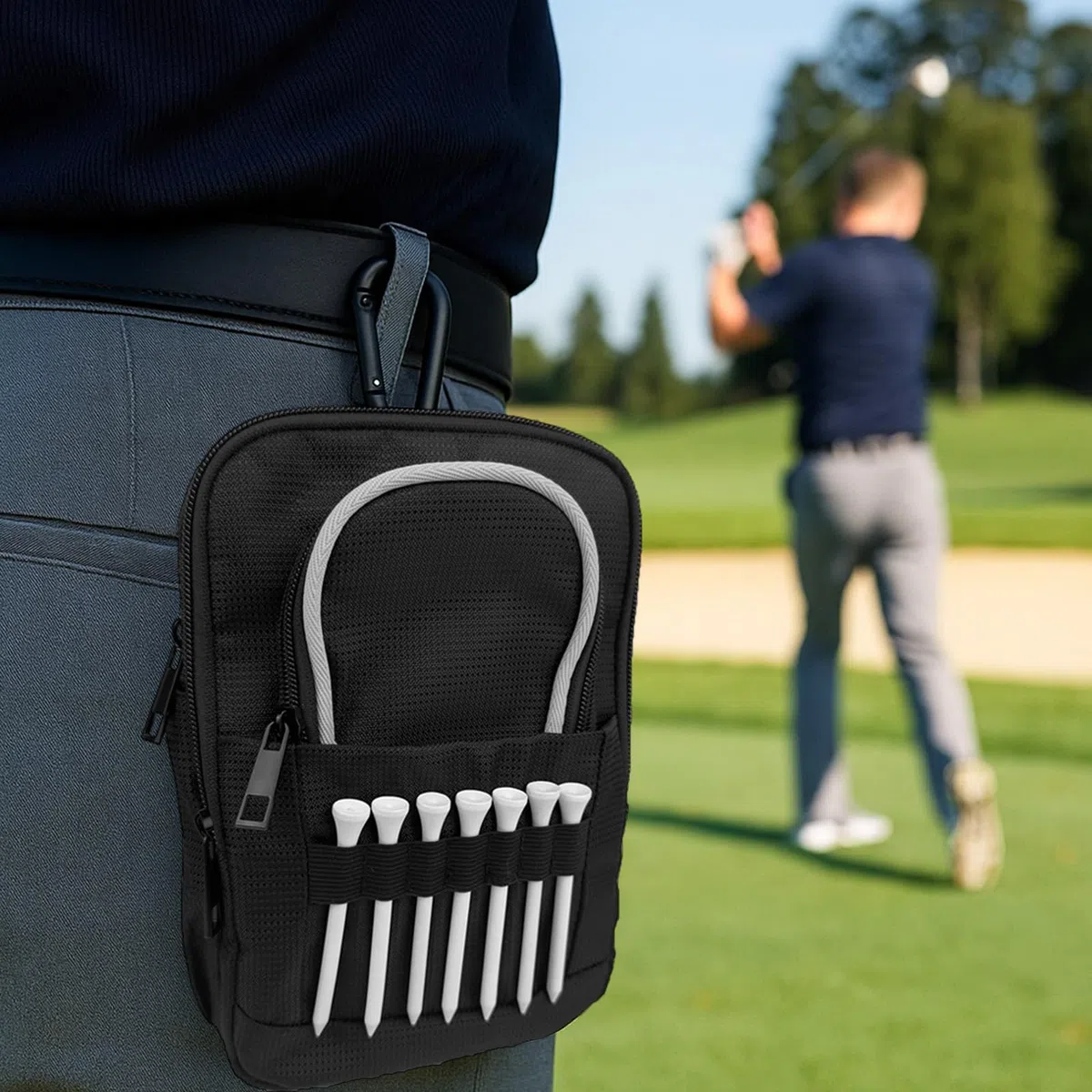 Sac tactique de golf résistant à l'eau pour ceinture, chariot ou sac à dos, compact pour accessoires de balles, tees, gants et équipement EDC Noir