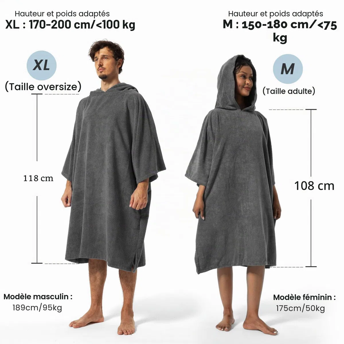 Winthome Poncho Absorbant Chaud, Peignoir de Bain Aidez la Plage à Changer, Serviette de Poncho avec Poche et Capuche, Poncho Surf pour Adulte Femme Homme Natation Surf Plages Douche Sauna