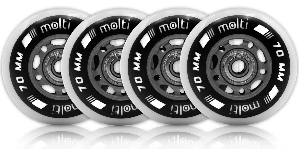 Molti MOLTI Lot de 4 roues avec roulement à billes ABEC9 pour patins à roulettes pour intérieur/extérieur KL00 en polyuréthane blanc (blanc, 70 mm)