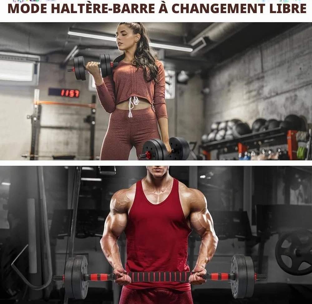 TEENO Kit Haltères Musculation,15 kg, 20 kg, 30 kg, Comprend des kettlebells, des haltères, des barres et des supports pour pompes, adaptés à la remise en forme à domicile