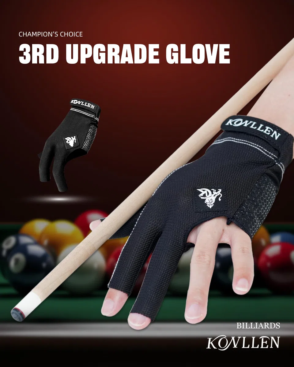 KONLLEN Gant de billard à 3 doigts pour main gauche, main droite, durable, double couture, gant de sport pour queue de billard, tailles populaires pour homme et femme