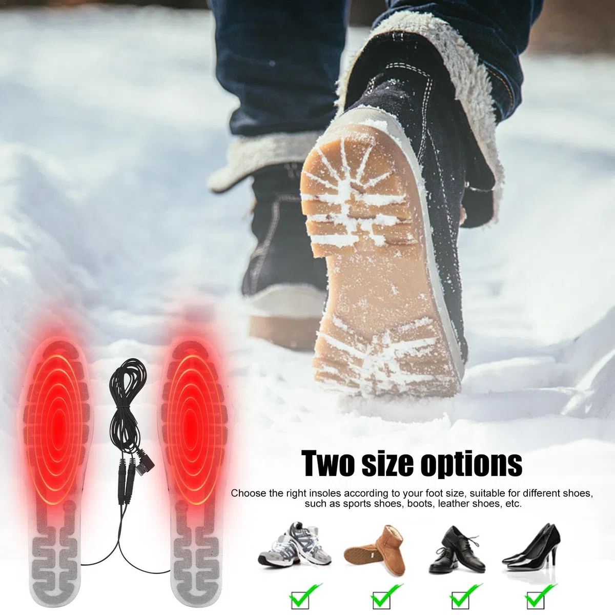 Semelles chauffantes rechargeables | Chauffe-pieds électriques rechargeables via USB | Semelles chauffantes réglables en deux tailles Chauffe-pieds pour chaussures de sport Bottes Chaussures en cuir