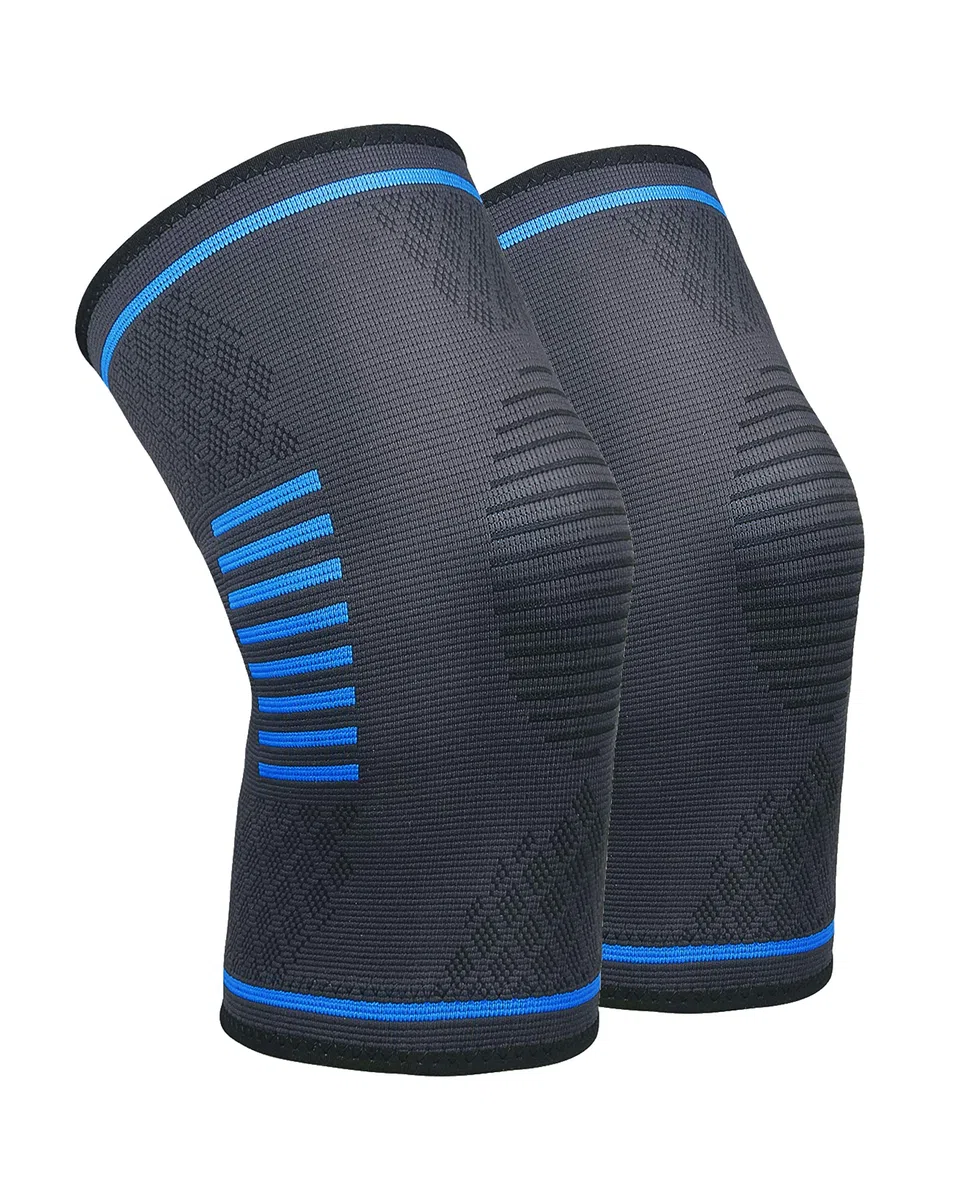 Set de 2 Genouillères Sport Rotulienne et ligamentaire. Genouillère de maintien. Respirante et antidérapant. Jambe gauche et droite. Pour course à pied/Crossfit/Cyclisme/etc. (Bleue, M)