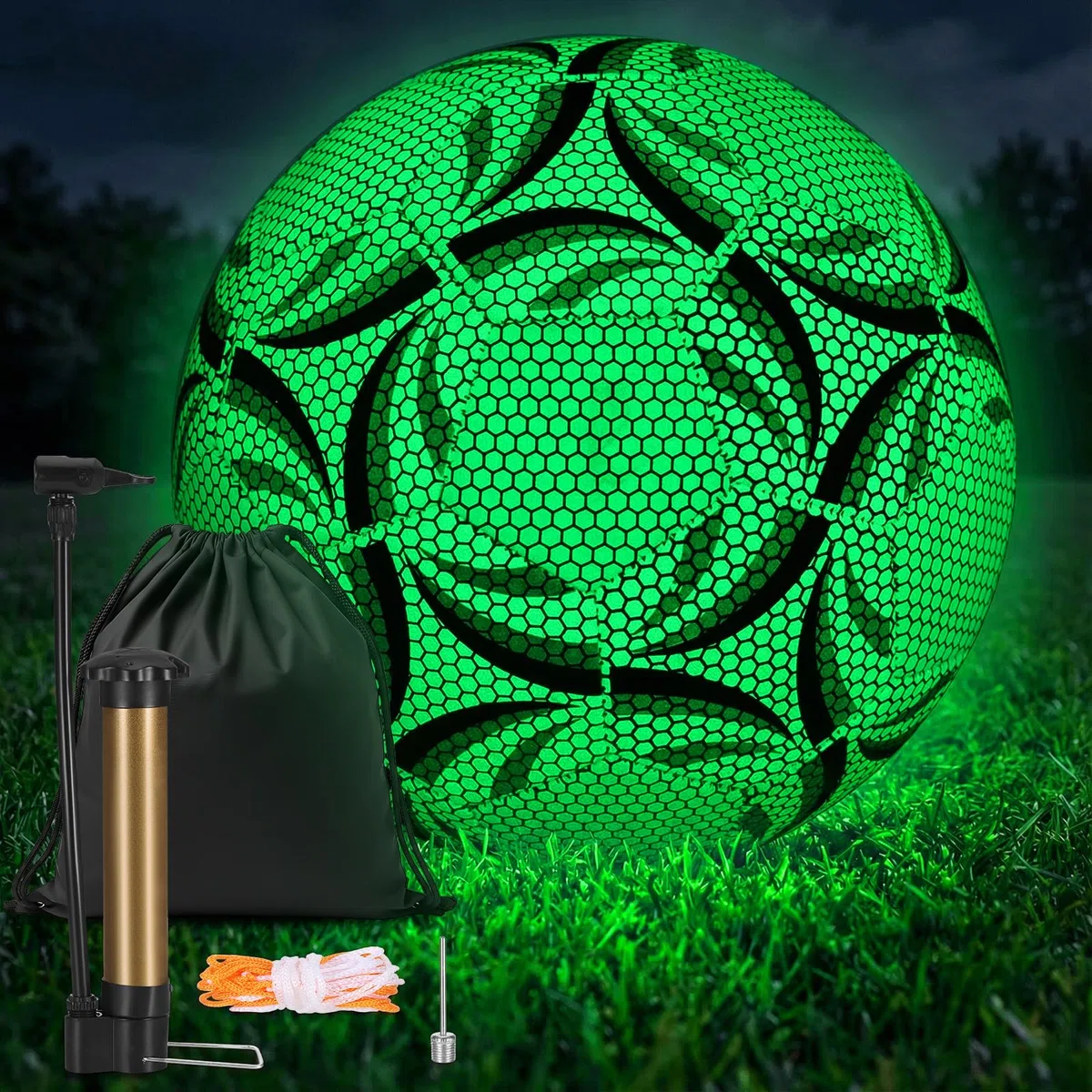 Ballon de Football en Fluorescence, Taille 5 Ballon de Football Lumineux avec Pompe et Sac de Rangement, Enfants et Jeunes et Adulte Ballon de Match de Football
