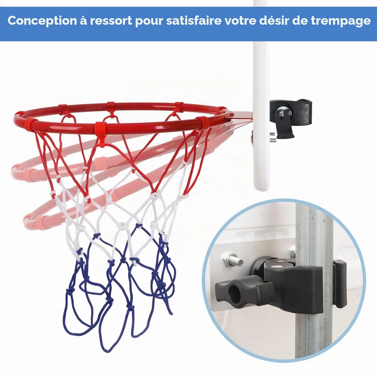 Panier de Basket-Ball de Trampoline, Panier de Basket-Ball pour Trampoline avec Pompe et 2 Mini Ballons, Robuste pour Les Tout-Petits et Les Enfants, Convient pour Poteau Droit