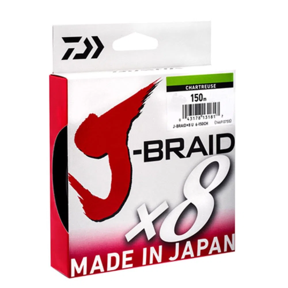 Daiwa J-Braid 8 Braid 150m Chartreuse - Ligne de pêche tressée