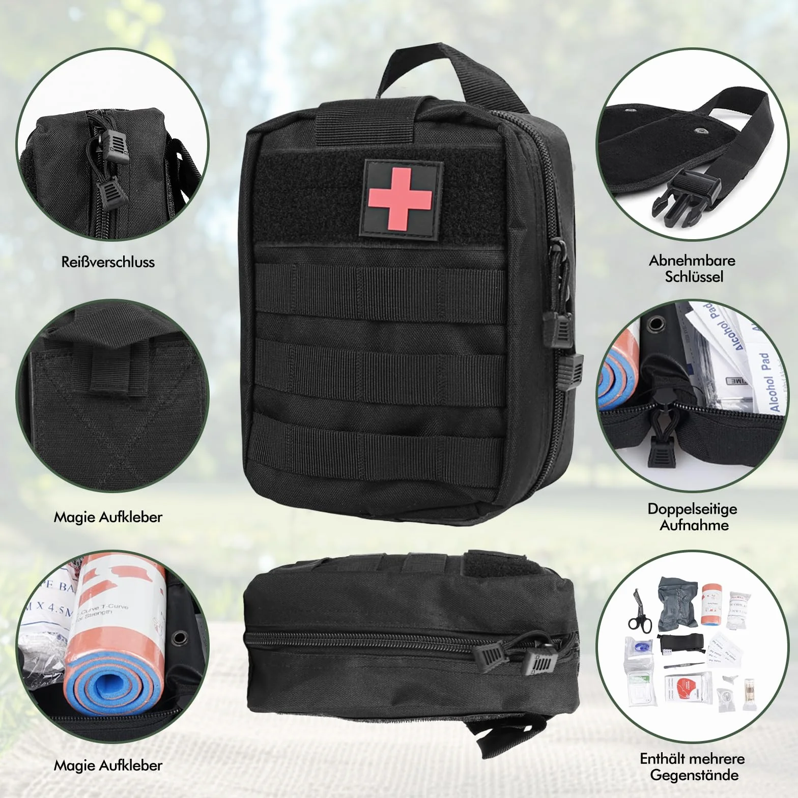 Kit de premiers secours en plein air, ensemble de 51 pièces pour traumatismes, sac tactique médical, kit de premiers secours militaire pour le camping, la voiture, l'aventure, la chasse, la randonnée