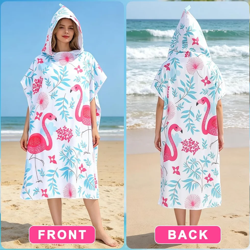 Poncho De Bain Adulte, Poncho Piscine Femme avec Capuche, Peignoir Piscine Femme, Peignoir À Langer en Éponge pour Femmes Et Hommes Natation Plage Surf Plongée Bain À Domicile