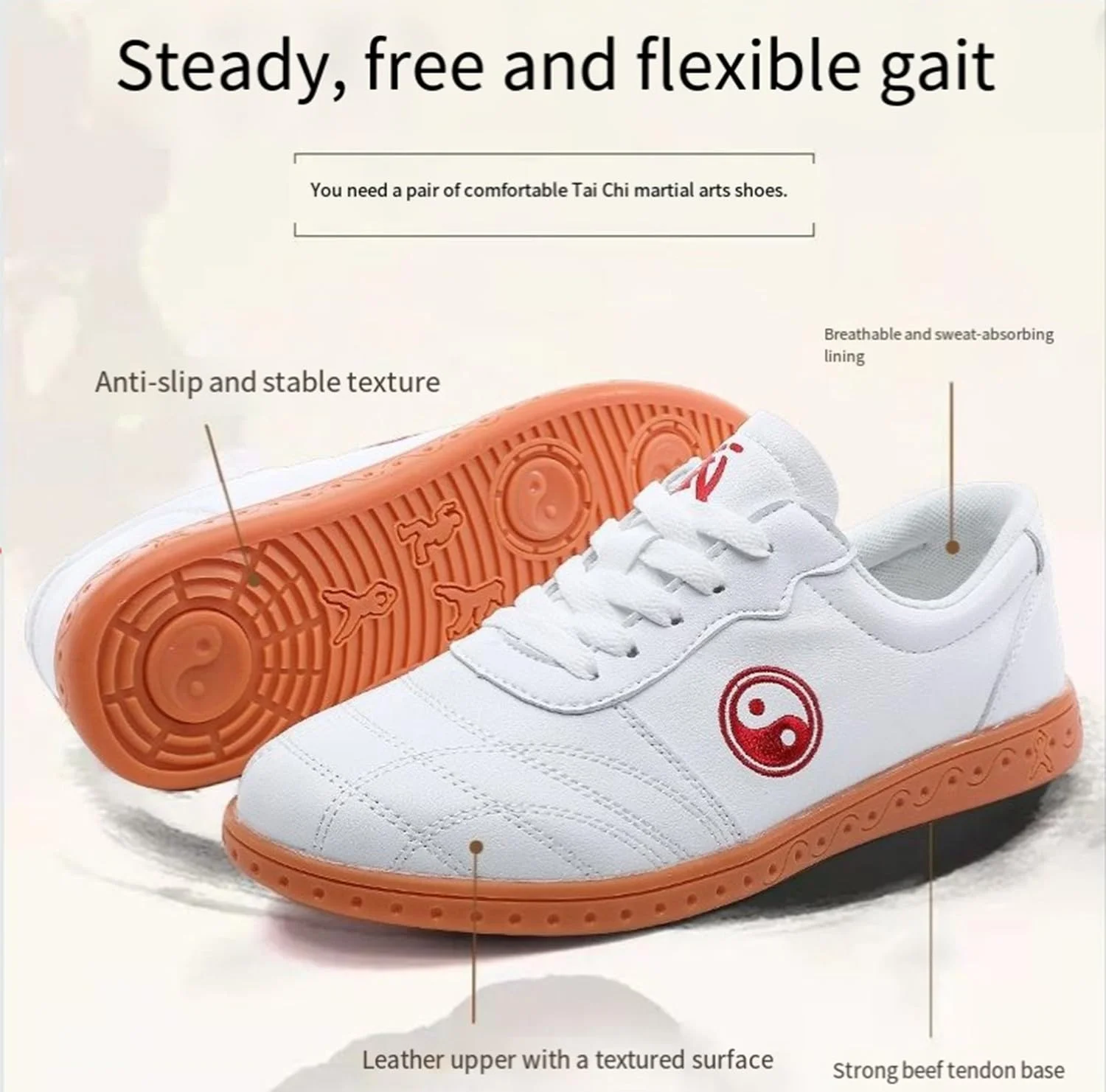 FUELIX Chaussures De Taichi, Chaussures Art Martiaux, Chaussures De Taekwondo, Arts Martiaux Kung Fu Baskets Cuir Ballerines Qi Gong Unisexe, Léger, Non Slip, Respirant Pour Marche Fitness