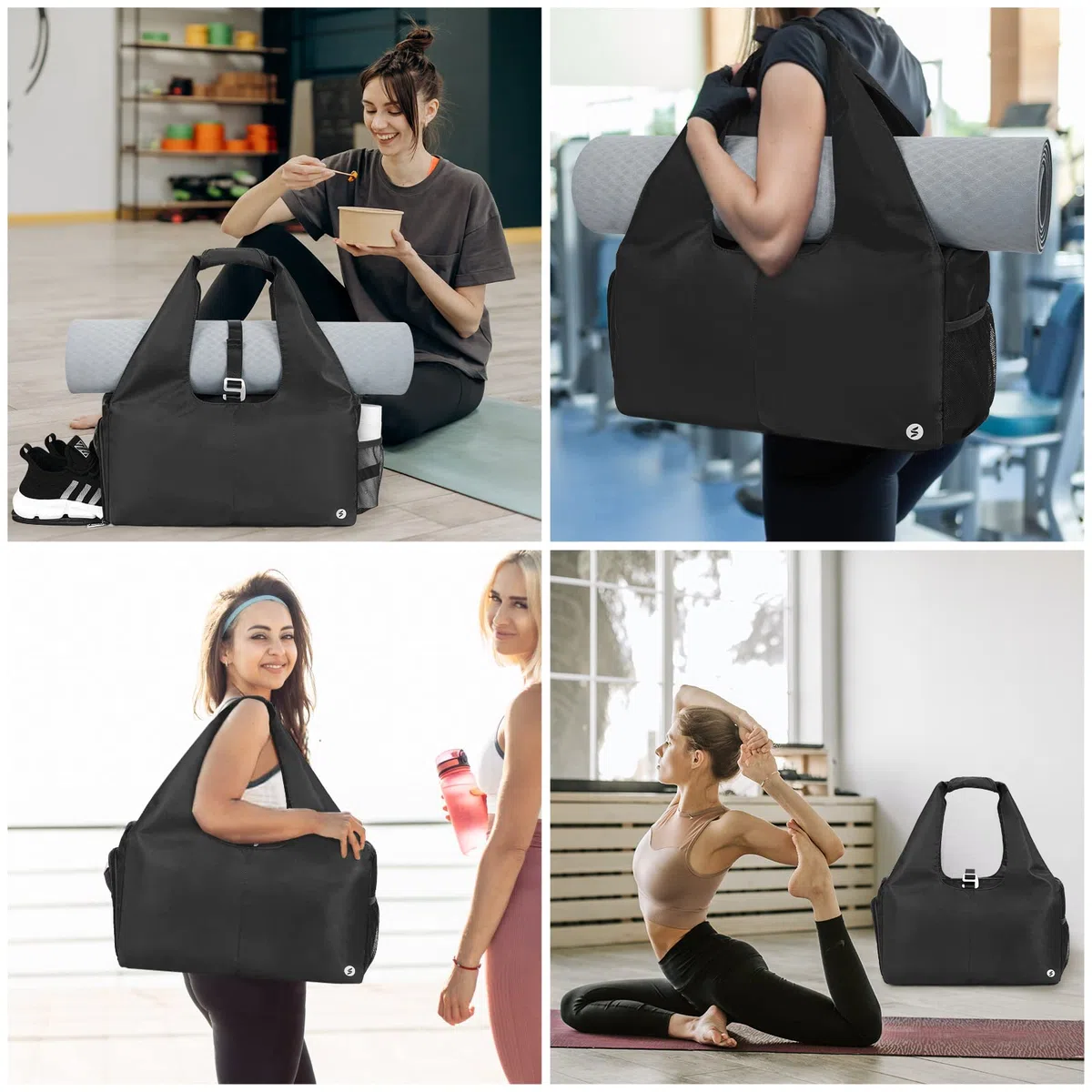Sac de Sport Yoga Gym Femme Compartiment de Chaussures Indépendant Poche Humide Disponible pour Weekend Voyage Multi Compartiment, Noir