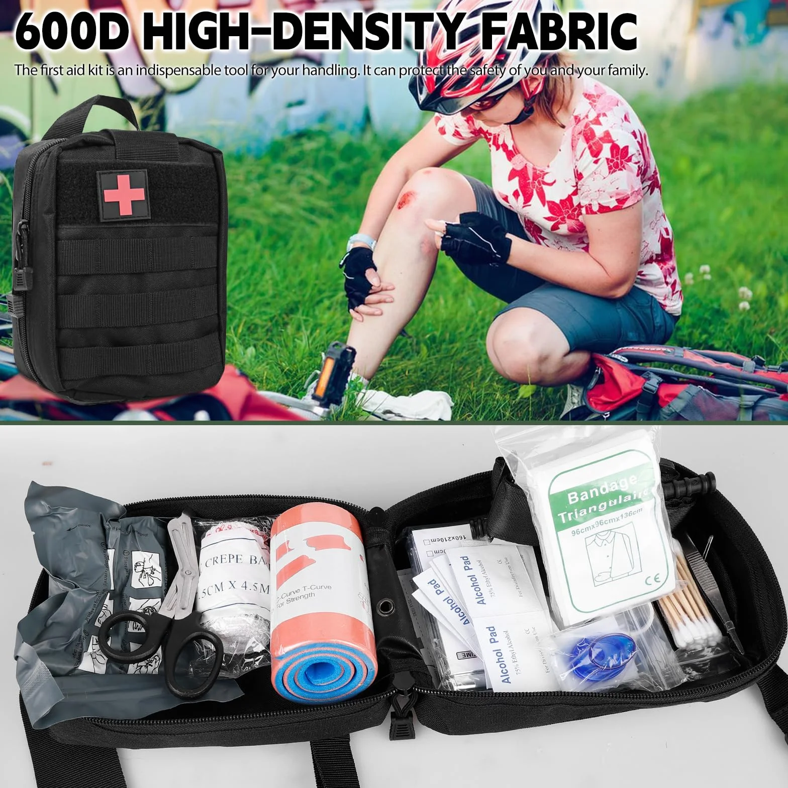 Kit de premiers secours en plein air, ensemble de 51 pièces pour traumatismes, sac tactique médical, kit de premiers secours militaire pour le camping, la voiture, l'aventure, la chasse, la randonnée