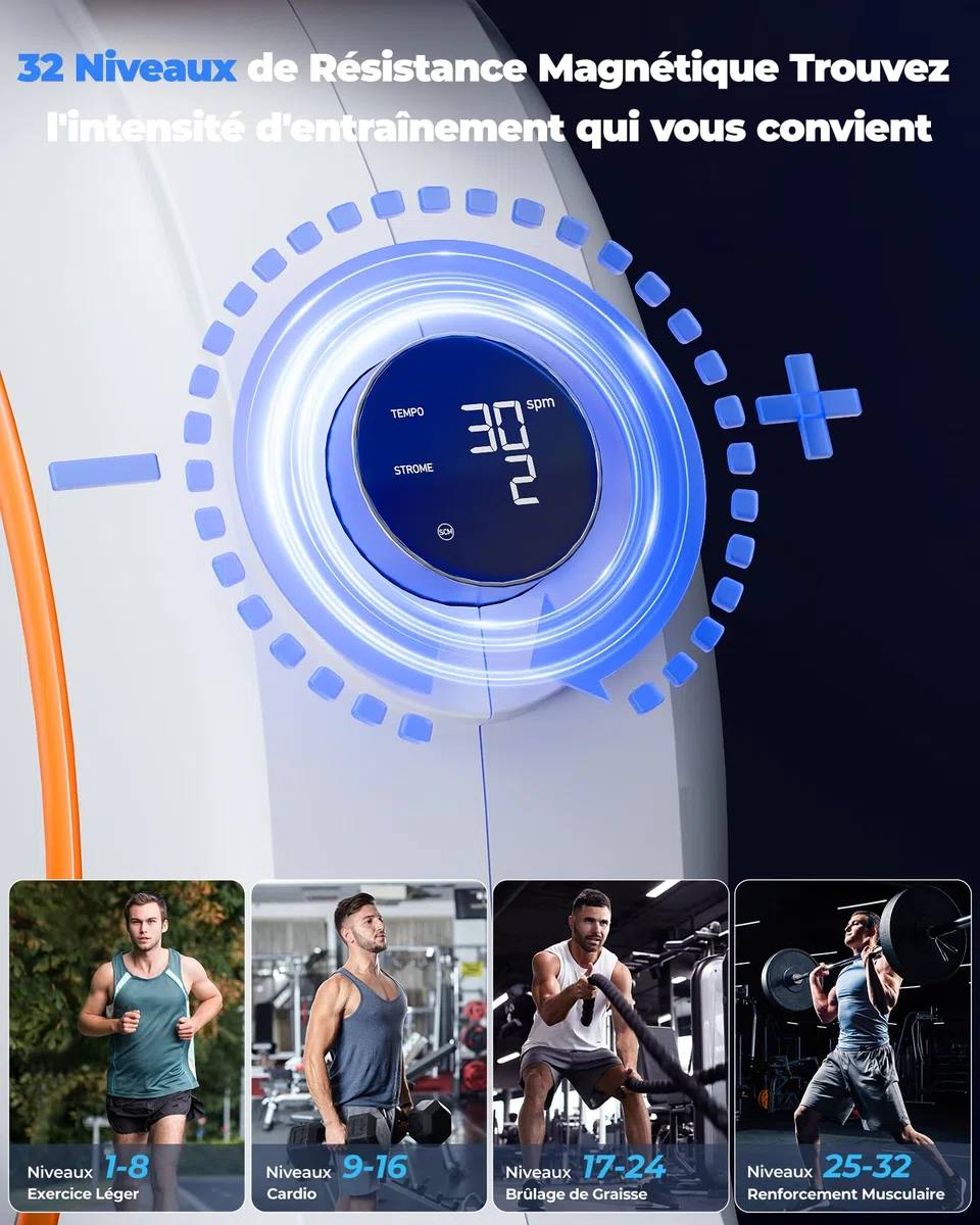 Copant Rameur Magnétique pour Usage Domestique, 32 Niveaux de Résistance, Max 136KG, Rameur Cardio APP Contrôle, avec Support de Tablette et Écran LCD