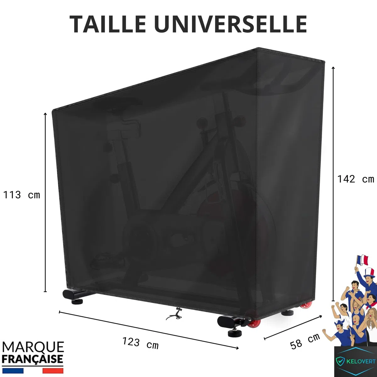 Housse Velo Appartement Exterieur Intérieur ✮MARQUE FRANCAISE✮ Imperméable / 142x 123 x 113 x 58cm / Housse Protection Vélo Couverture Bache Vélo Fitness Durable Noir Extérieur + 1x Sac de Rangement