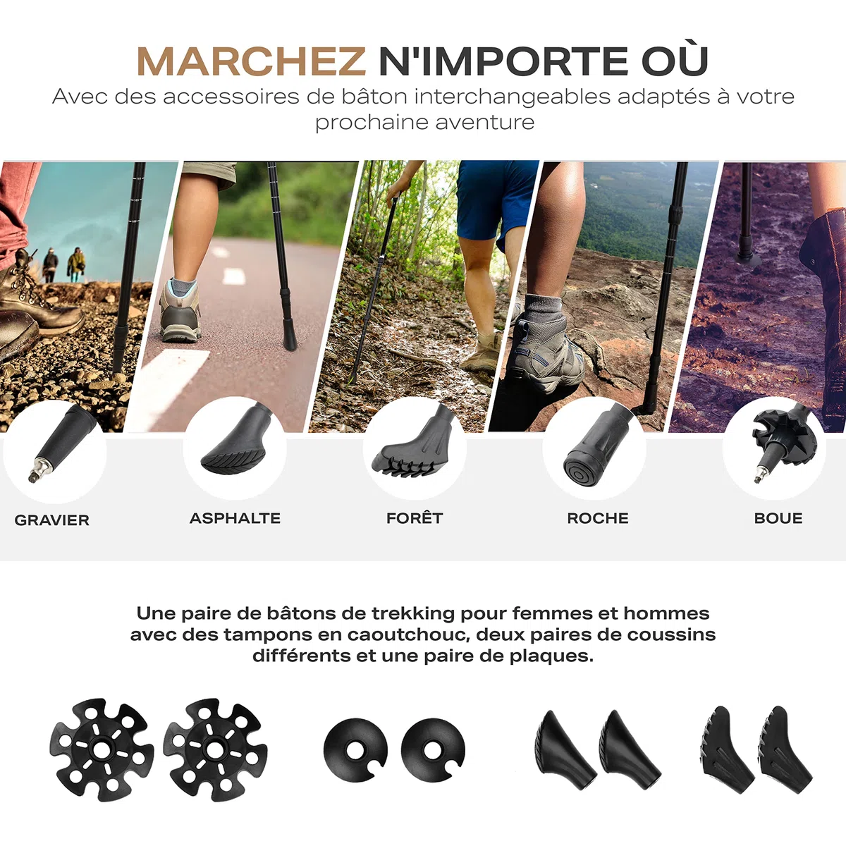 ATTRAC Bâtons de Marche Nordique Classique avec système télescopique, Anti-Choc et Amortisseur - Longueur réglable de 69 à 136 cm - Poignée en liège