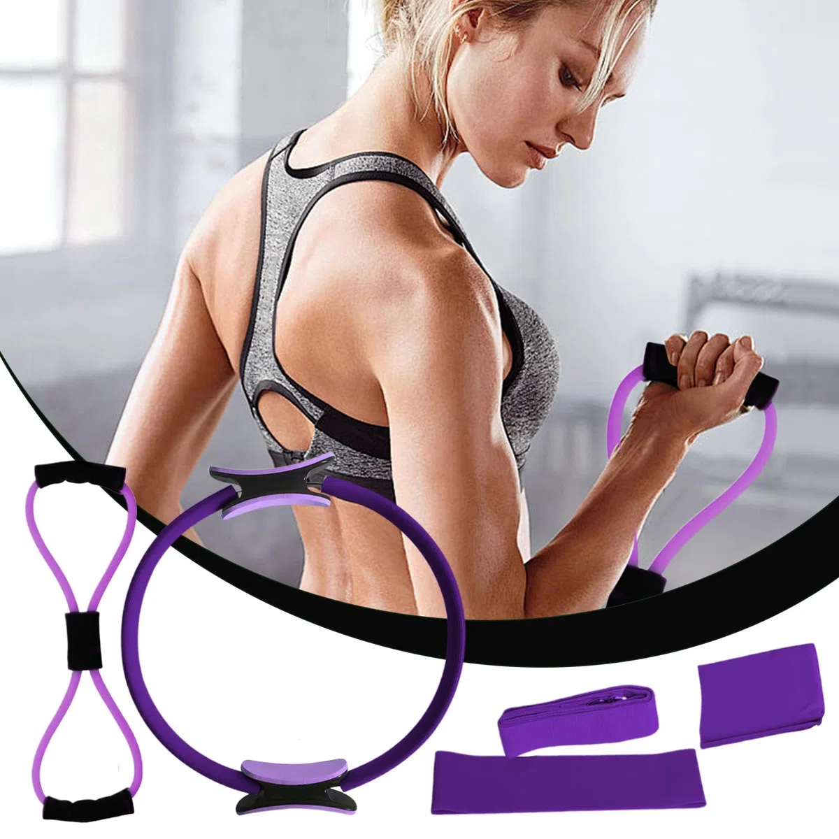 Ensemble de bagues de pilates pour femme, extenseur de poitrine, boucle de résistance, anneaux de pilates pour jambes, bras et cuisses, perte de poids