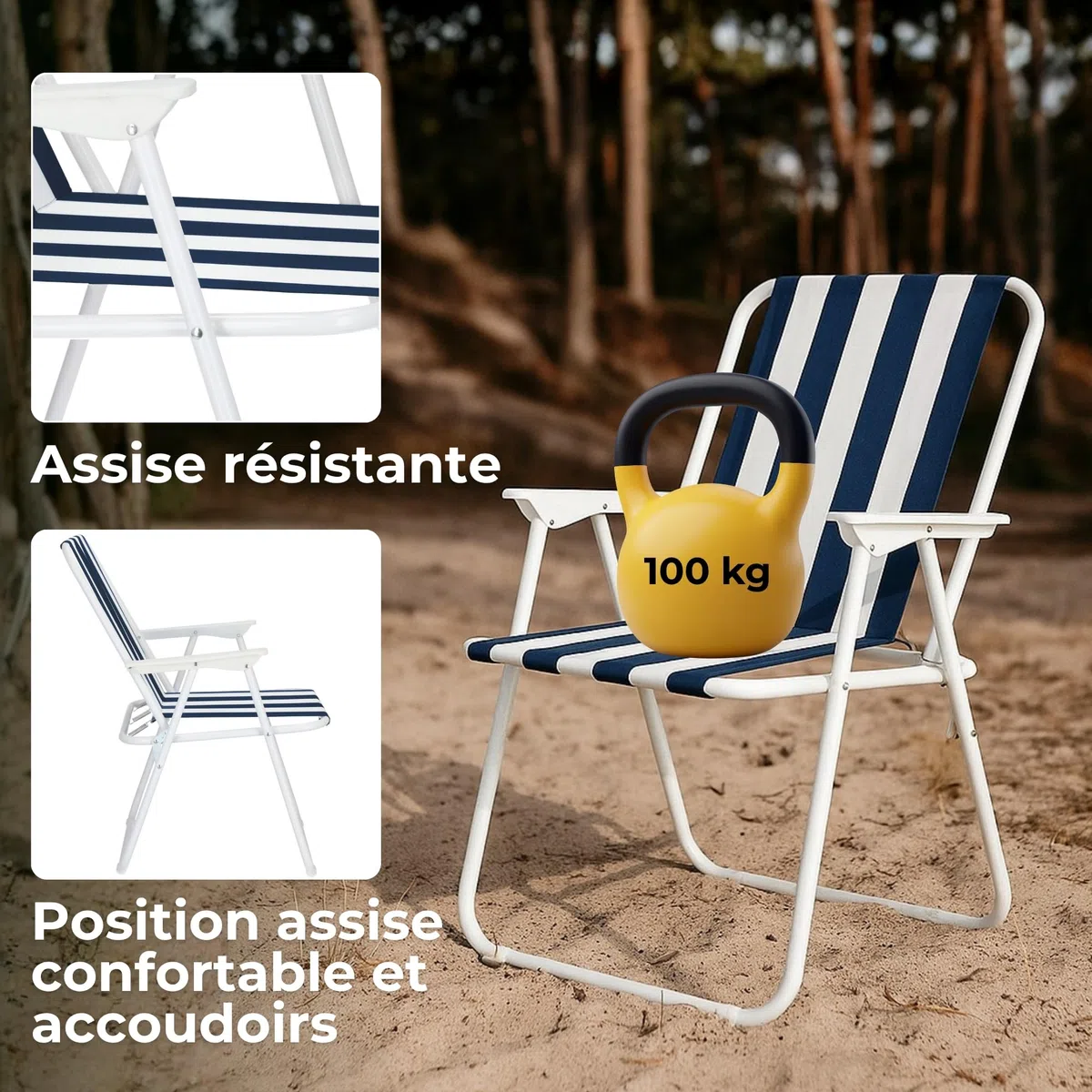SPRINGOS Lot 2 Chaises de Camping Pliantes avec Accoudoirs – Structure Métal, Charge 100 kg, Ultra-Légères 4,2 kg – Plage Pêche Pique-Nique Jardin – Blanc/Bleu