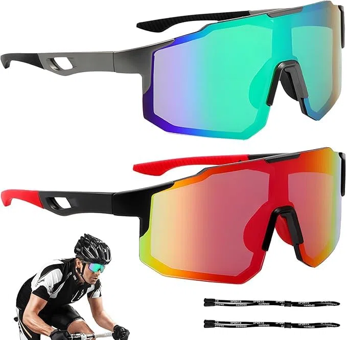 2 Pièces Lunette de Vitesse Homme et Femme Lunette Vitesse UV400 Lunettes Vitesse Homme pour Activités de Plein air Comme Le Cyclisme, La Course L'escalade La Pêche, Bleu + Rouge