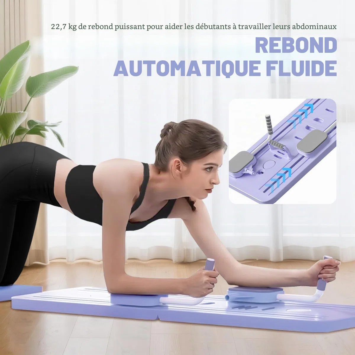 Planche de réformateur de pilates 5 en 1 améliorée : planche de pilates avec compteur LED et rouleau à rebond automatique – Planche centrale pliable multifonction pour salle de sport à domicile