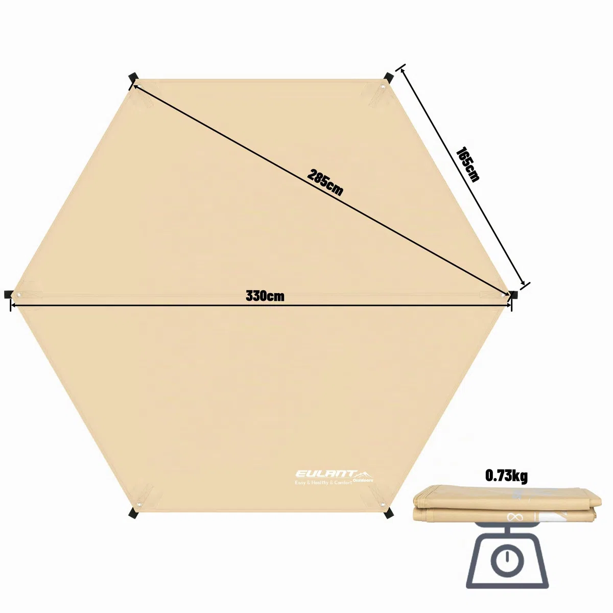 EULANT Hexagonale Bâche de Camping Hexagonale Tente de Familiale, Imperméable Tente Tarp, Tapis de Sol pour Camping, Pique-Nique, Randonnée,Plage, 3.3x3.3m