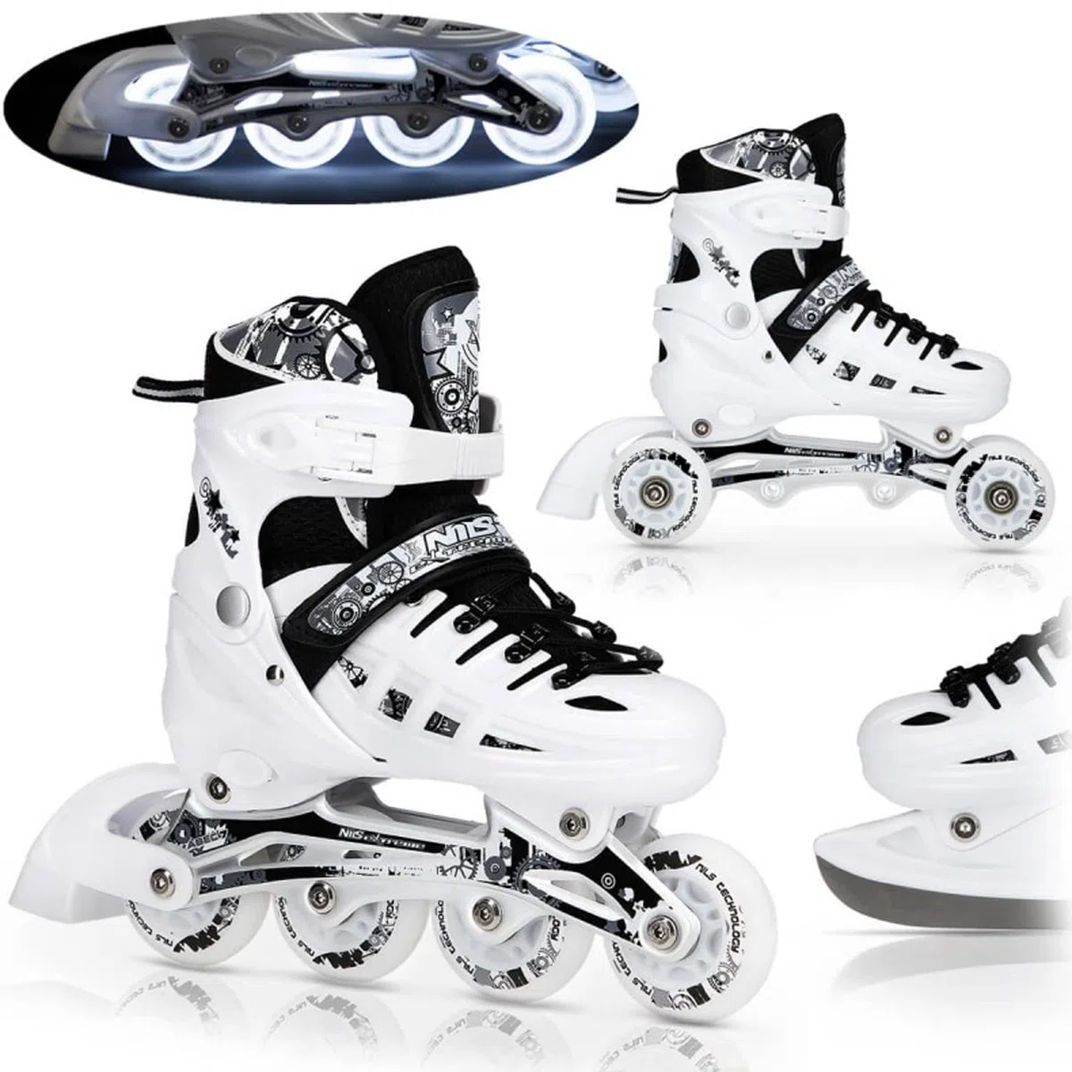 NILS Set 4 en 1 - Patins à Glace - Patins à Glace à LED ABEC7 - Taille 39-42