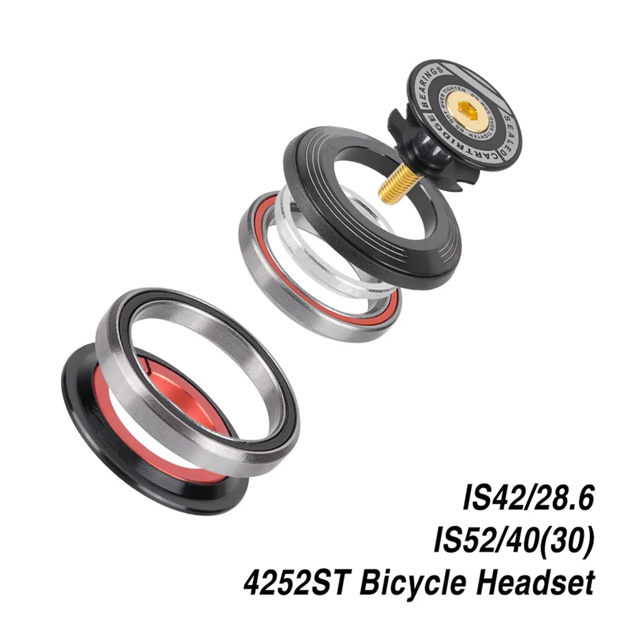 Roulements de Casque de Vélo 42/52 mm Casque Direction de Vélo en Alliage D'aluminium pour Fourches à Tube Conique de 1-1/8 Pouce ou 1-1/2 Pouce