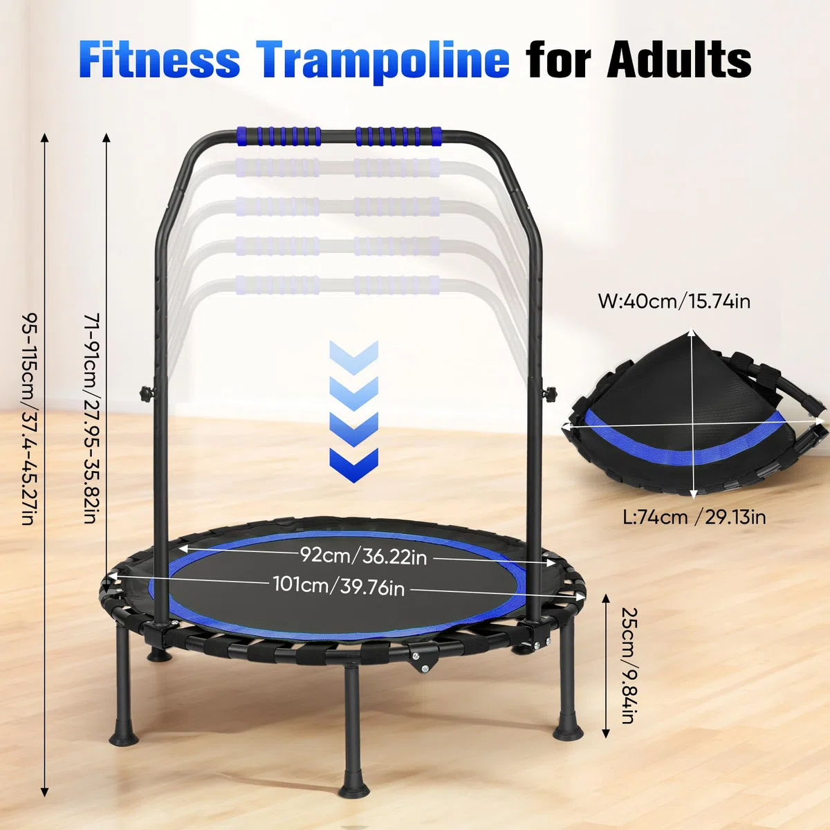 Trampoline d'intérieur de fitness pliable sans installation | Ø 101 cm, mini trampoline | Charge maximale 150 kg | Stable et silencieux pour adultes