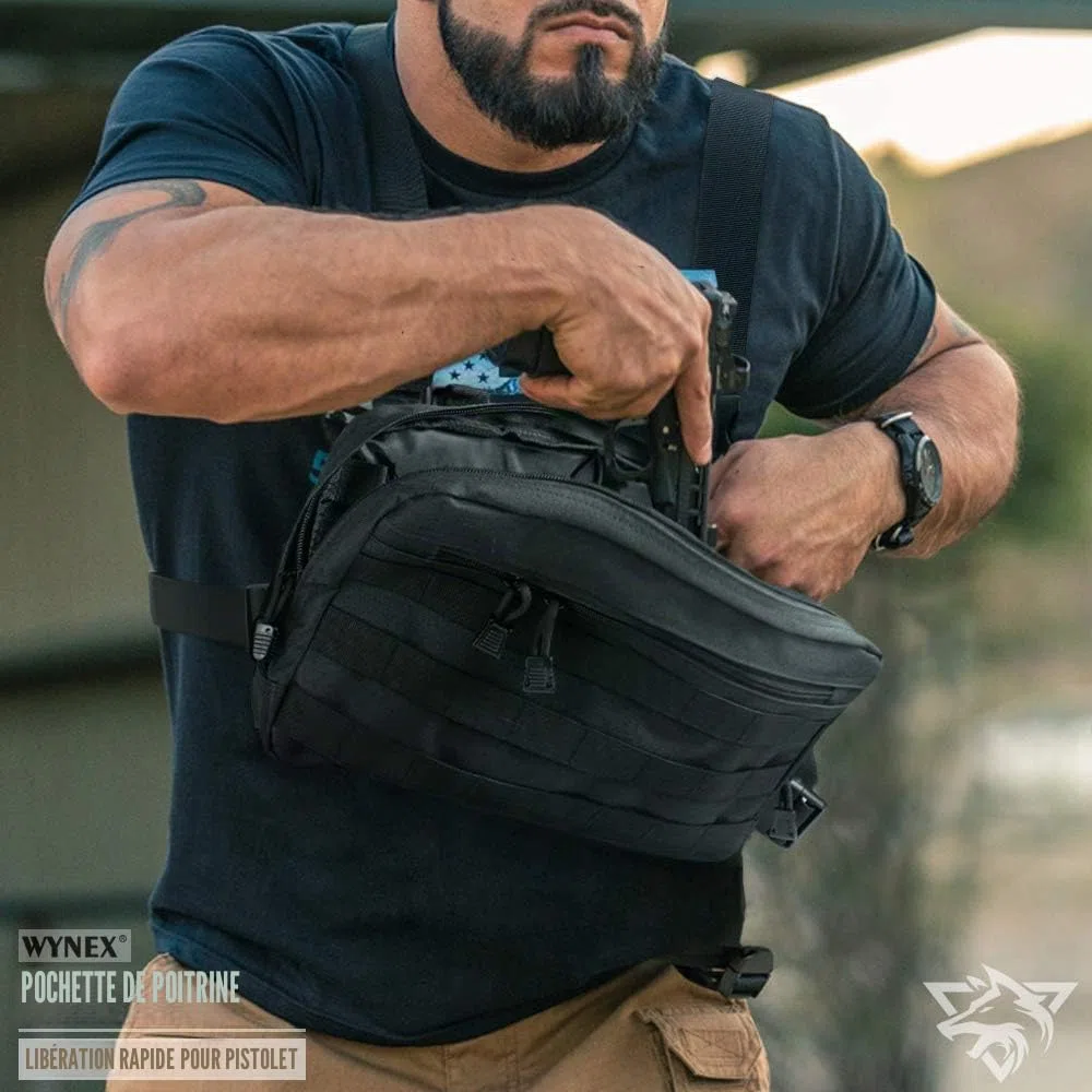 WYNEX Sac Poitrine Homme Tactique Chest Rig Sacoche de Poitrine Militaire Pochette Pectorale Tactique pour Talkie Walkie Téléphone | avec Bretelle Réglable