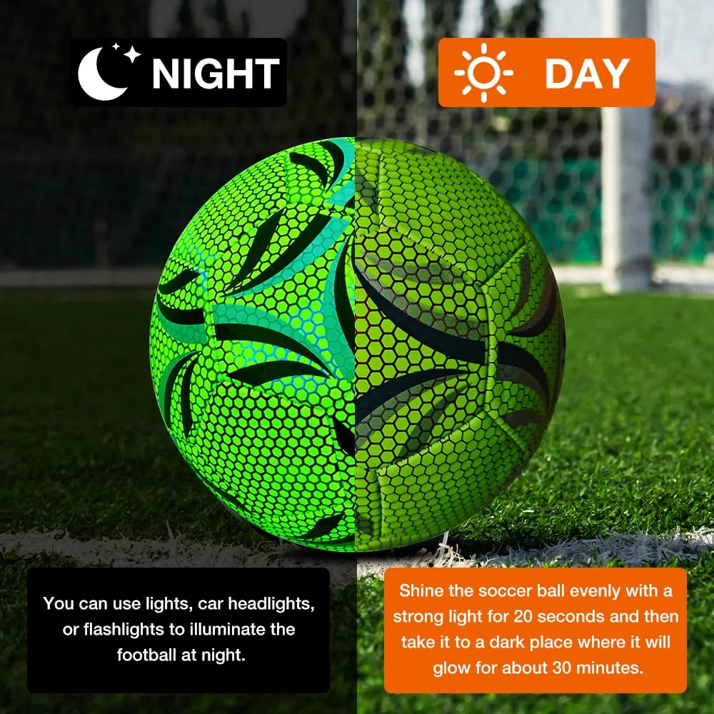 Ballon de Football en Fluorescence, Ballon De Foot Taille 5 pour Enfant et Adultes, Ballon de Football Lumineux avec Pompe, pour entraînement de Football, Jeux de Nuit, intérieur et extérieur