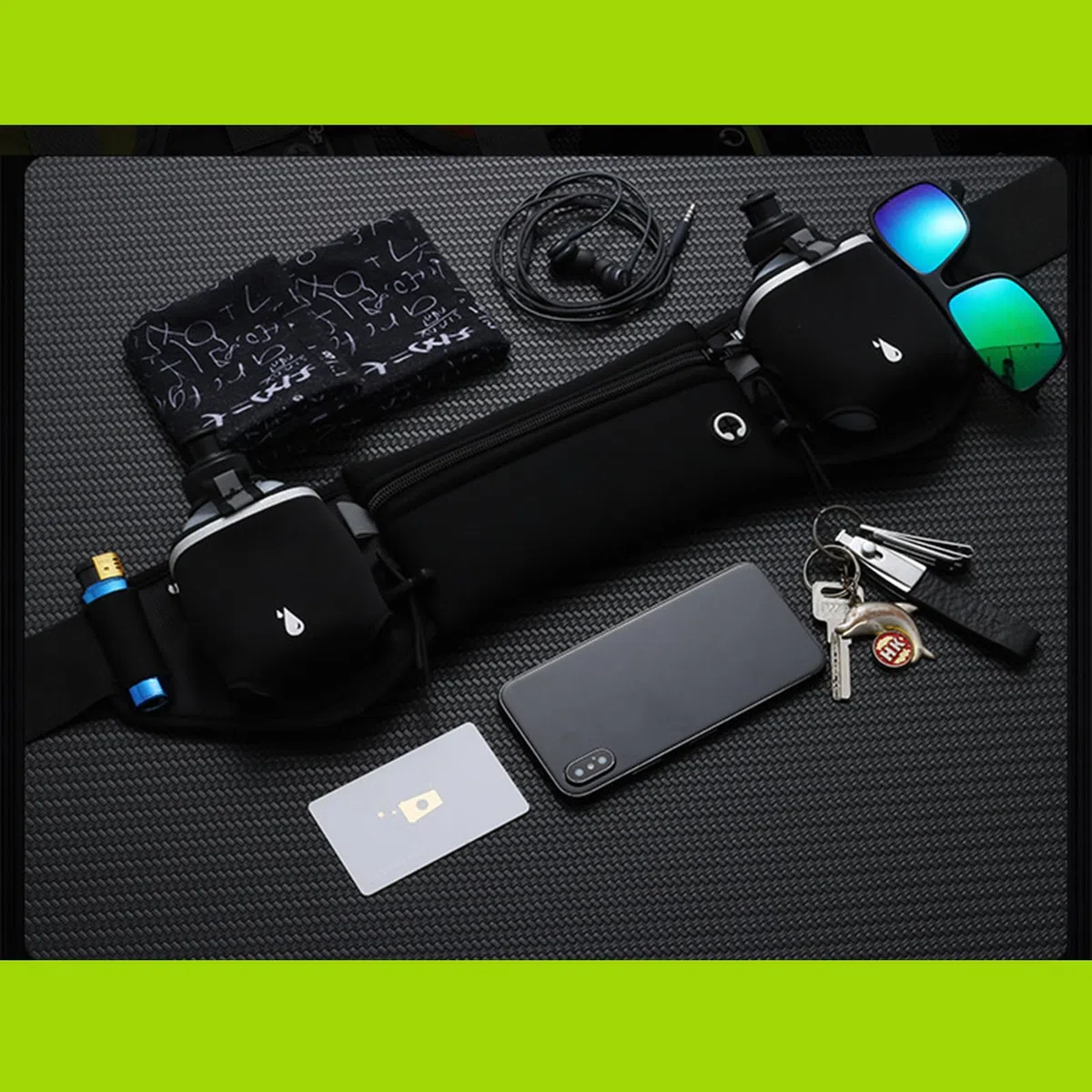 Ceinture de Course à Pied, Pochette Étanche pour Téléphone Portable, Ceinture Running Réfléchissante avec Bouteille d'eau pour Le Jogging et Les Activités de Plein Air, Noir