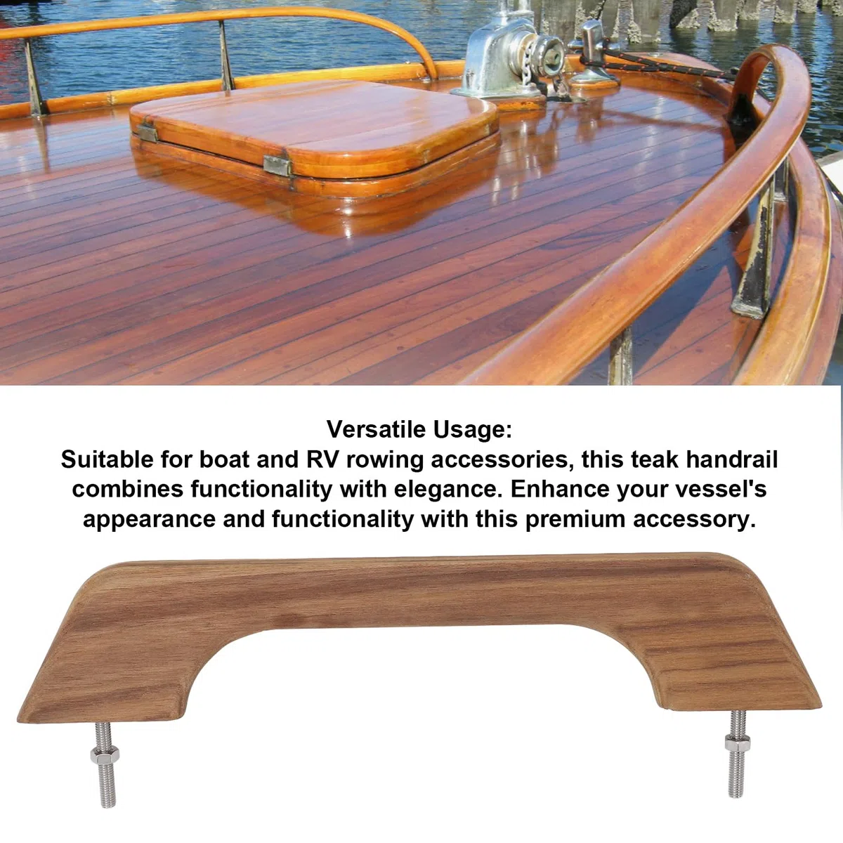 Fabater Main Courante en Teck - Boucle Simple Poignée de Maintien pour Bateau de 12 Pouces - Barre D'appui Résistant Aux Intempéries - Accessoires Marins D'accoudoir de Navigation de Plaisance de RV