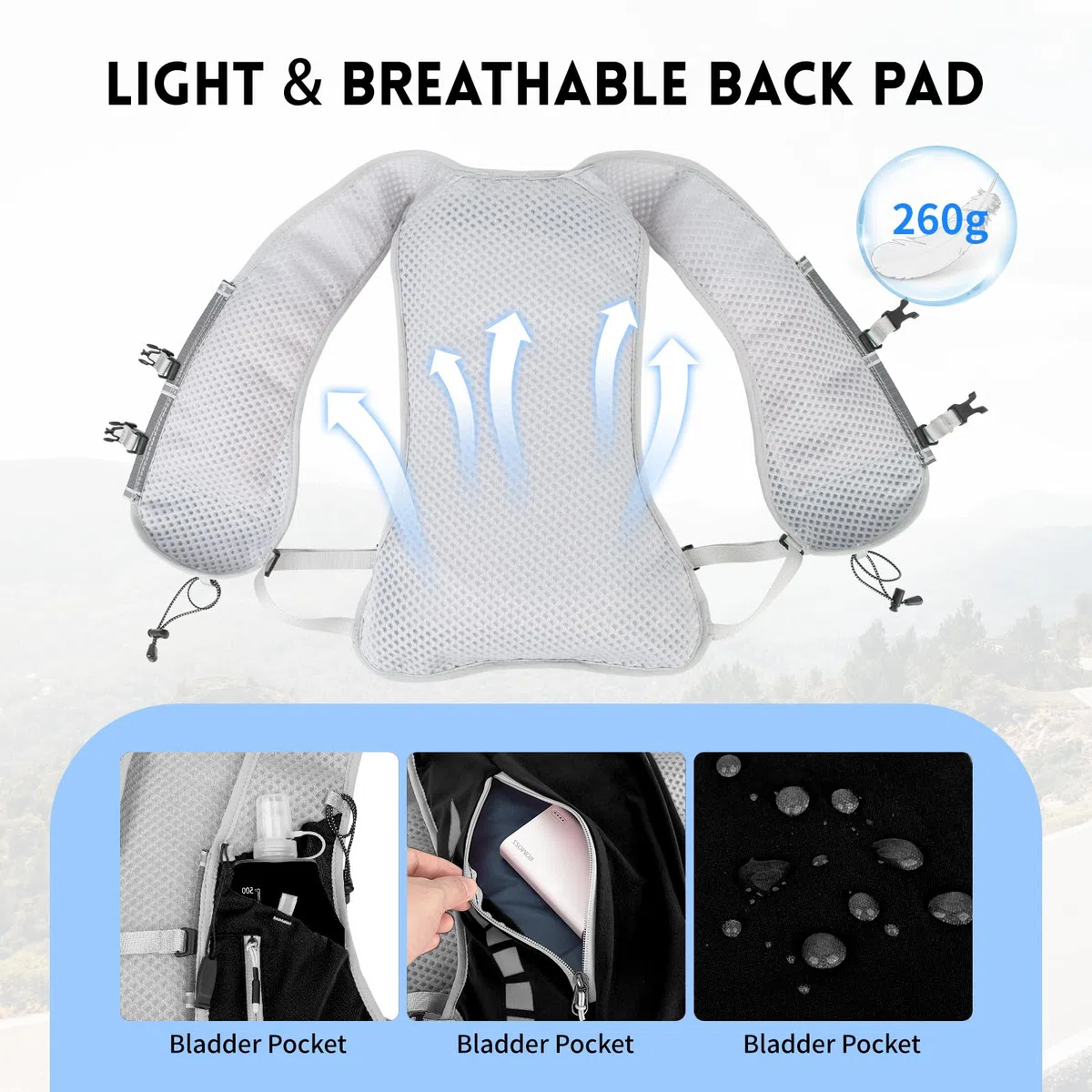 Sac à Dos de Course Ultraléger, Gilet Running avec Bouteille d'eau de 500 ML, Sac à Dos d'Hydratation, Réfléchissant Gilet Course a Pied Femme Homme pour Marathon, Cyclisme, Plein Air