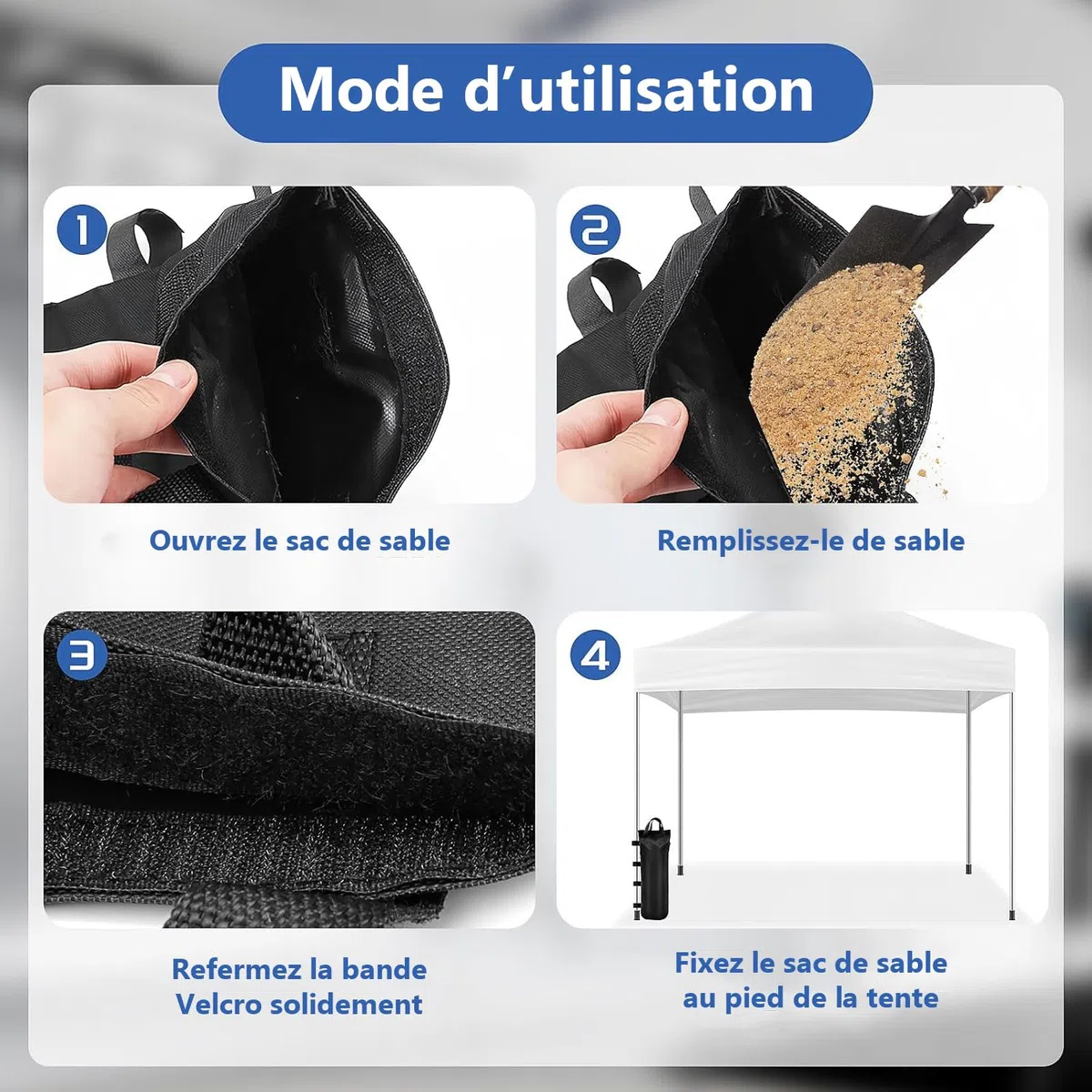 Lot de 12 Sacs de Lestage pour Tonnelle, Sacs de Sable en Tissu Oxford 800D, Capacité Totale 120 kg, Poids de Fixation Résistant pour Barnum, Tente de Jardin, Parasol Déporté et Trampoline
