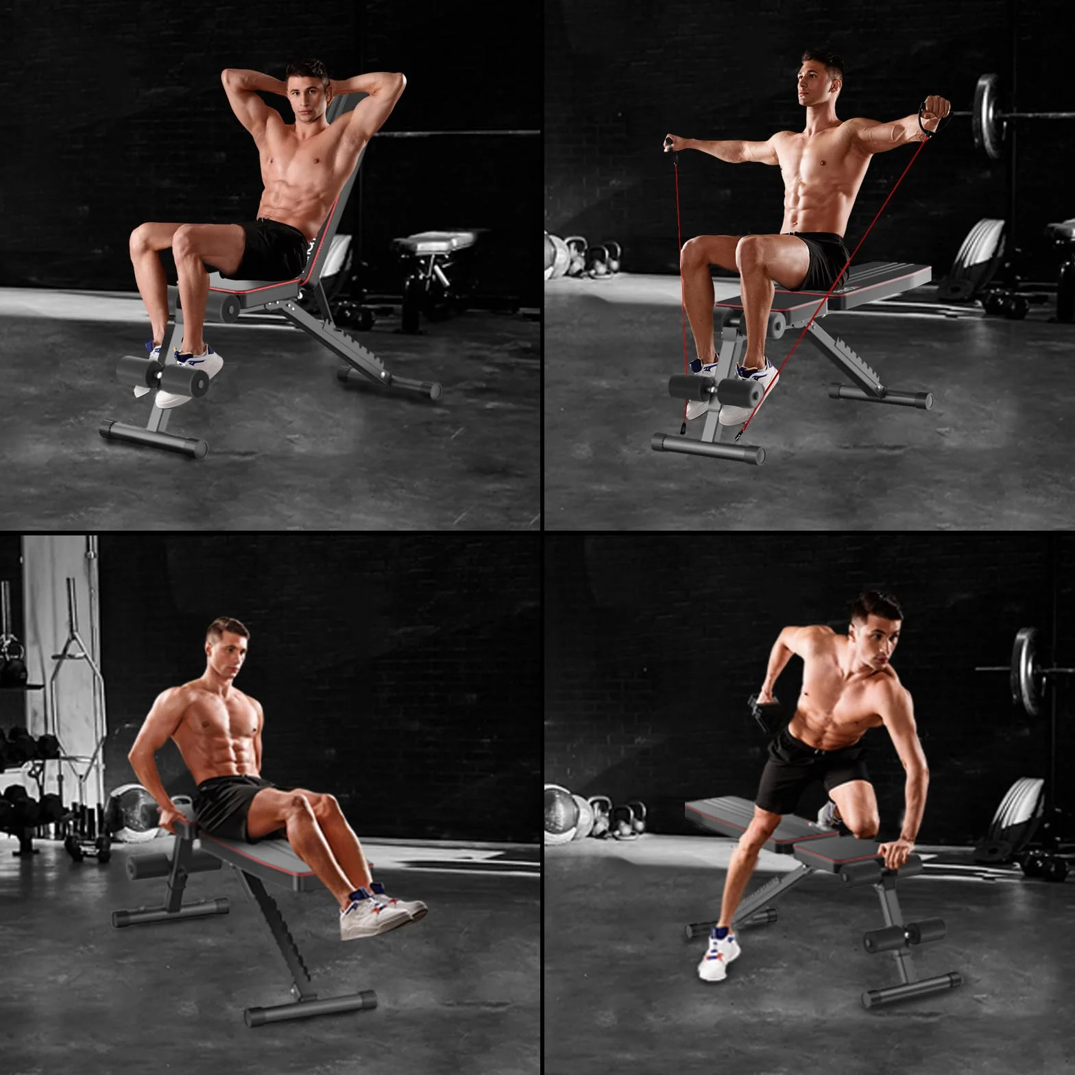 FitinOne banc de musculation pliable et réglable, banc multifonction incliné pour entraînement complet du corps, 6 en 1, pour la maison ou la salle de sport, capacité de 300 kg