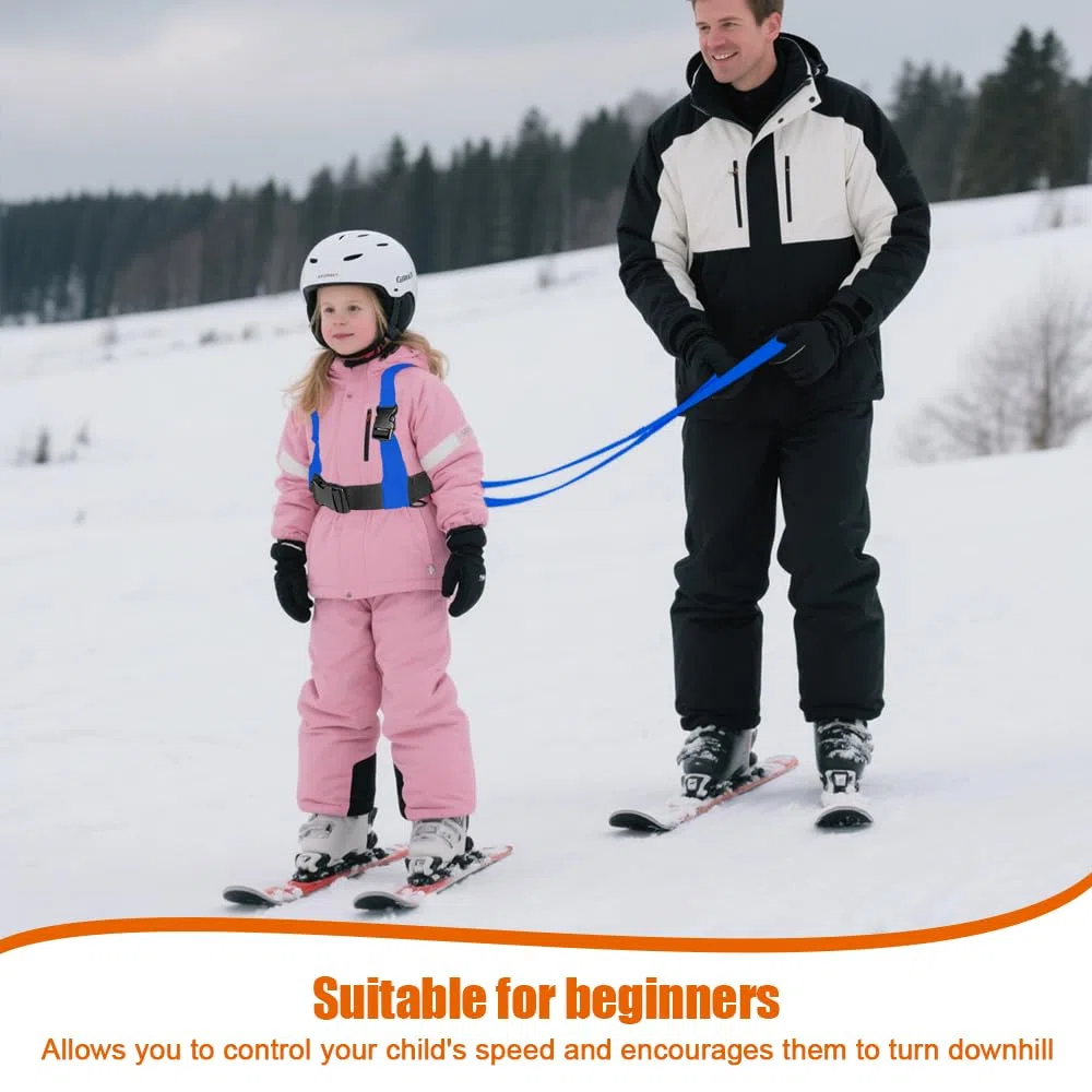 Harnais d'entraînement de Ski, Harnais de Ski et de Snowboard pour Enfants Harnais Ski avec Laisse et Sac Amovibles Accessoires de Ski pour Enfant Garçon Fille Débutant, Bleu