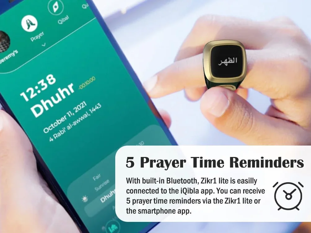 Anneau Numérique Musulman, Muslim Tasbeeh Compteur Intelligent, Compteur de Bagues Islamiques, Compteur Anneau Intelligent, Tasbih Compteur Smart Ring, Écran D'affichage OLED (Noir,18mm)