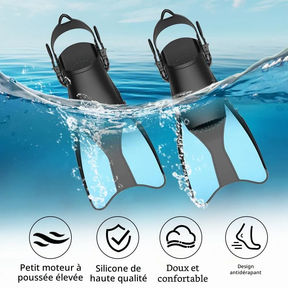 Palmes de plongée, Palmes Courtes Réglables, Palmes Natation Piscine, Palme réglables, Souples Silicone pour Adultes Hommes et Femmes - Bleu Clair