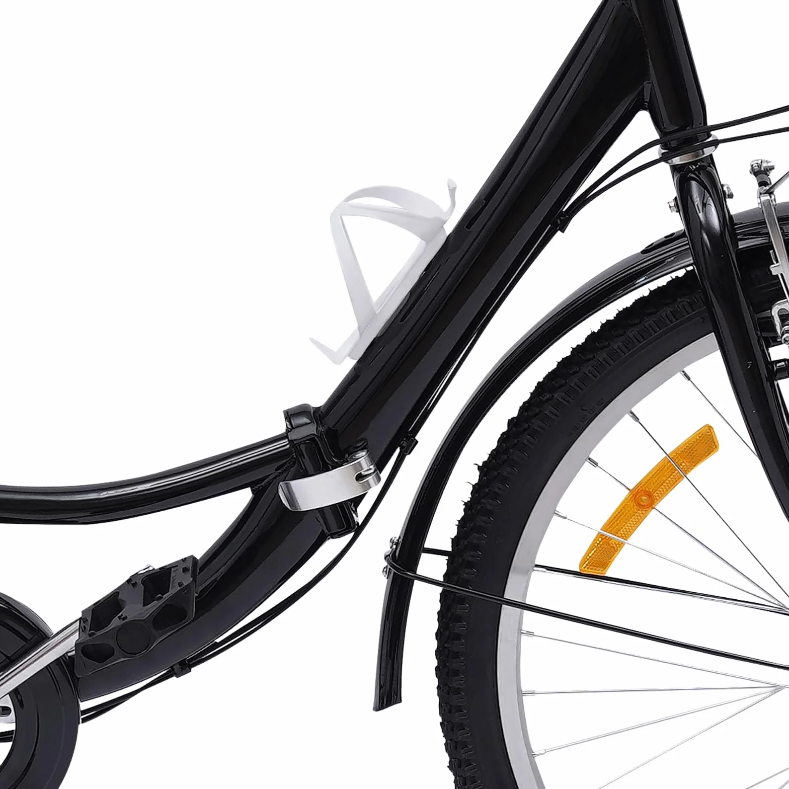 Tricycle pour adulte 24 ", pliable, 3 roues, 7 vitesses, tricycle pour adulte, tricycle pliant avec panier, lampe, dossier arrière et porte-gobelet (noir)
