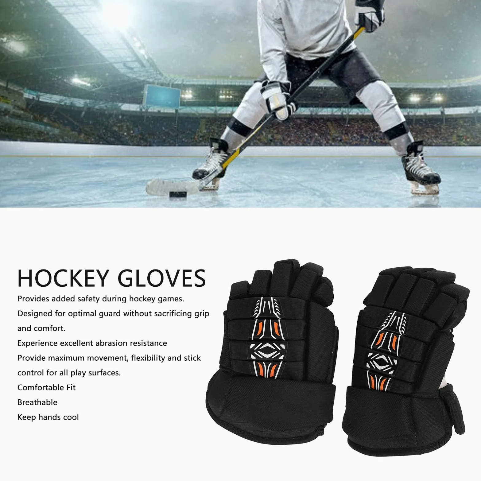 Gants de Hockey de Rue, Gants de Hockey sur Glace Légers et Respirants, Gants de Hockey sur Glace D'extérieur et de Rue, équipement de Hockey sur Glace pour Joueurs de Hockey