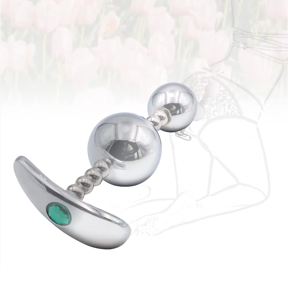 Tête Ronde en Acier Inoxydable en métal imperméable à Double Perle Anàl Plǔg-Argent.