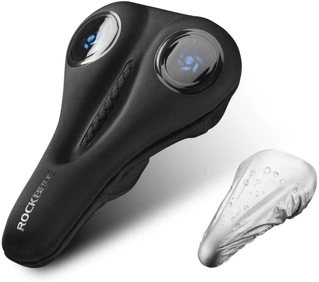 ROCKBROS Couvre Selle VTT Housse Coussin Selle de Vélo en Gel Couvre de Siège Silicone pour Vélo de Route Electrique VTT avec Housse de Pluie Anti Poussière Homme Femme Noir Rouge Bleu