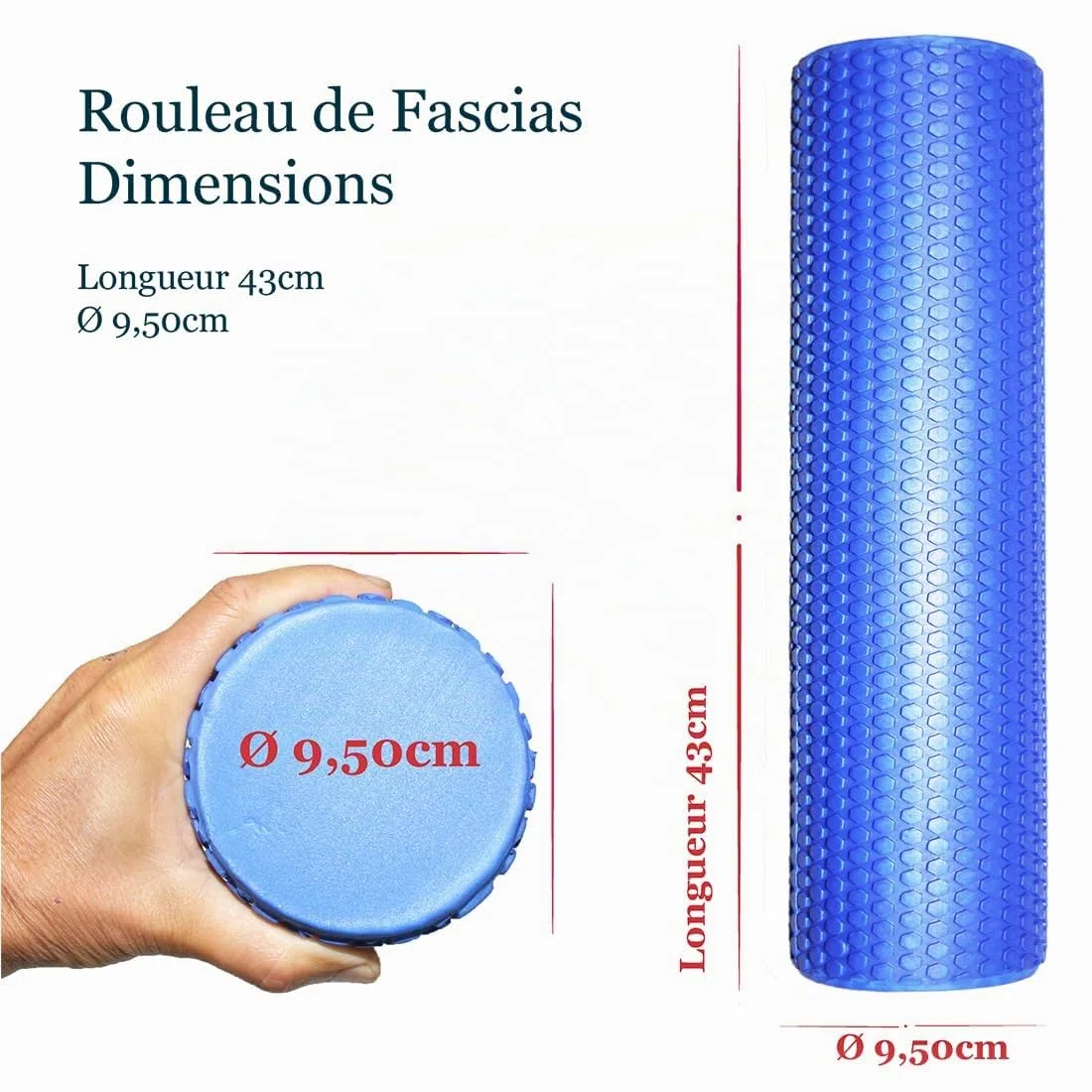 Rouleau de fascias moyen pour les secousses de la colonne vertébrale – Redresseur de dos Ø 9,5 cm x 43 cm (bleu océan), yoga Pilates et fascias Roller pour traitement des points de déclenchement