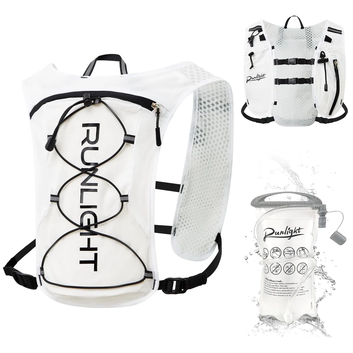 G220 Gilet de course pour homme et femme, sac à dos d'hydratation réglable, respirant et réfléchissant avec poche d'eau de 1,5 l pour randonnée, sentier, course à pied, marathon, cyclisme