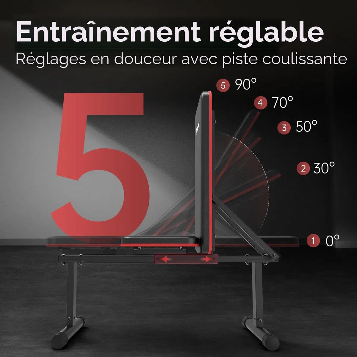 PASYOU Banc Musculation Pliable, Banc Muscu Plat et Inclinable Multi-Niveaux avec 300KG de Capacité de Charge, Réglable Banc de Musculation pour Salle de Sport à Domicile Double Cadre.