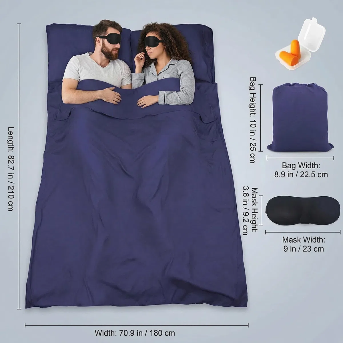 Doublure de sac de couchage, sac de couchage portable pour adulte et draps de voyage, drap de camping léger avec fermeture éclair bidirectionnelle, exposez les pieds séparément, pour hôtel, auberges