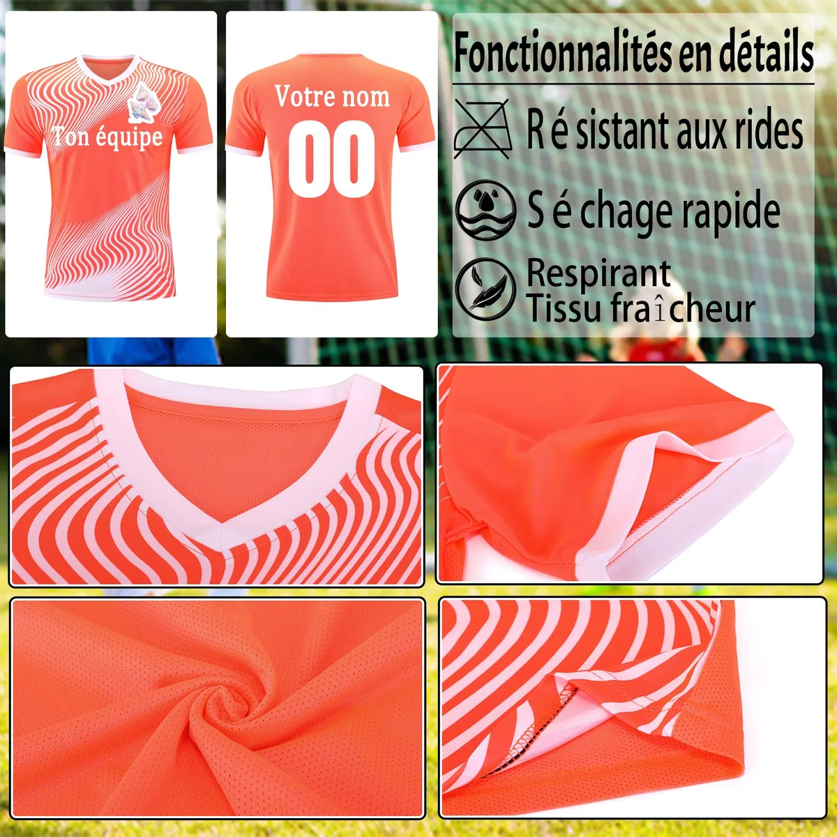 Maillot T Shirt Foot Personnalisé Enfant Hommes Maillot de Foot pour Garçons Maillot Foot Enfant Maillot Football Personnalisé avec Numéro de Logo de Nom d'Équipe