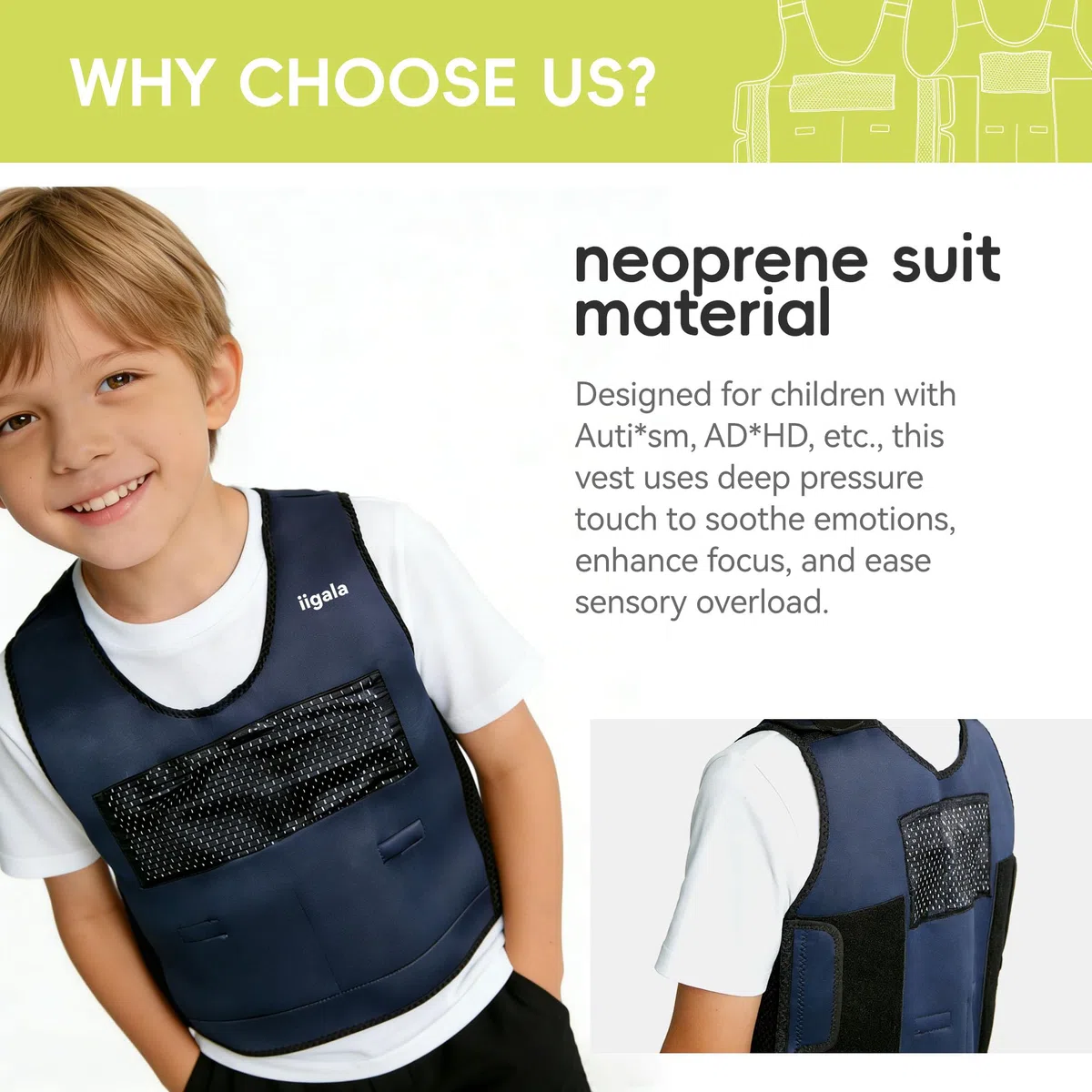 Gilet de Compression Lesté Sensoriel pour Enfants Autistes | 6 Coussinets de Poids Amovibles, Néoprène Apaisant, Anti-surcharge Sensorielle SPD