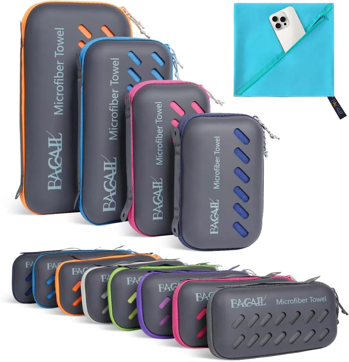 BAGAIL Serviette de Bain et Serviette de Plage en Microfibre, Séchage Rapide - Super Absorbant - Ultra Compact, Idéal pour le Sport, la Gym et le Yoga.