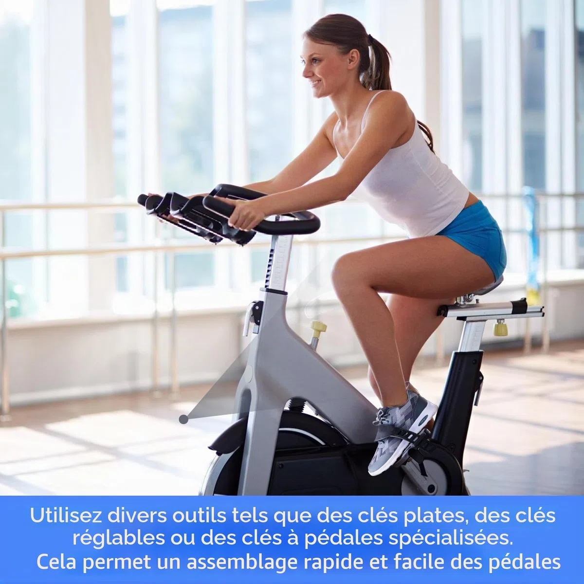 Pédales de vélo d'appartement avec sangles réglables - Filetage 9/16 - Surface antidérapante - Pédales de rechange pour vélo d'appartement, vélo de fitness d'intérieur